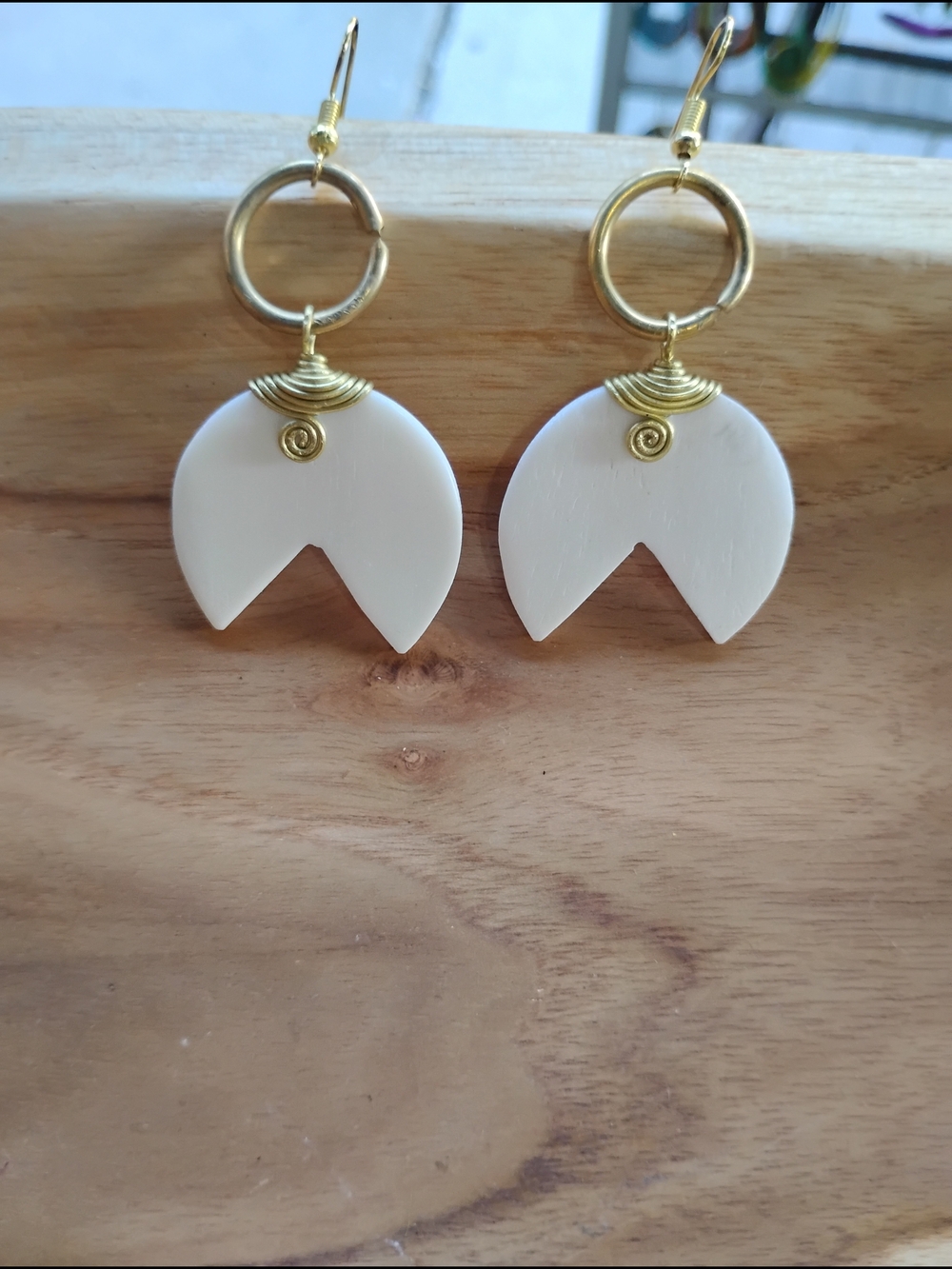 Brass Accent Soapstone  Crescent Drop Earrings 😍